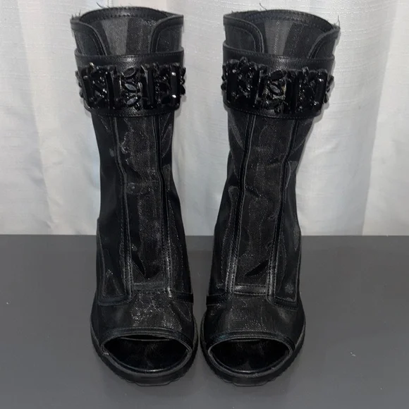 Karl Lagerfeld Black Peep-Toe Ankle Boots 8.5 - Picture 6 of 10